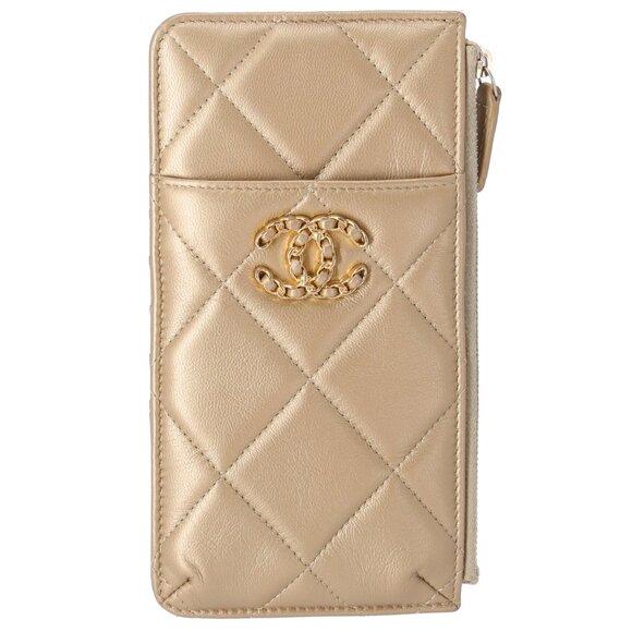 CHANEL 19 Matelasse Long Card Wallet Gold Lambskin - Picture 1 of 5